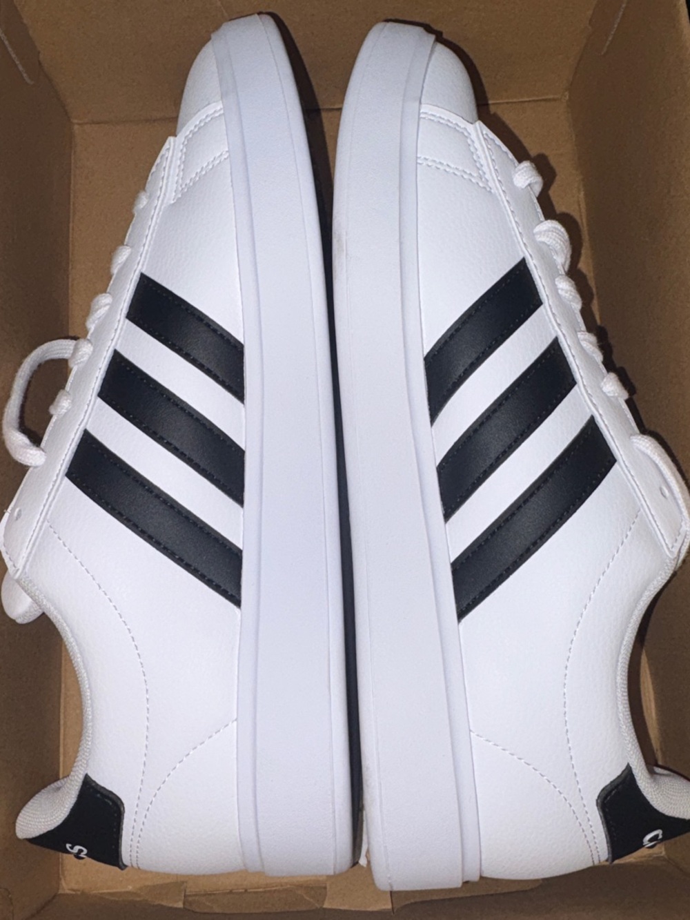 adidas White Sneakers with Black Three-Stripes